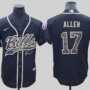 Bills Allen Baseball Style Black Reflective Jersey