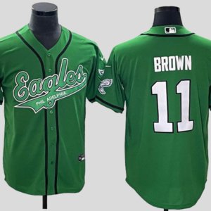 Eagles Brown Kelly Green Baseball Style Jersey
