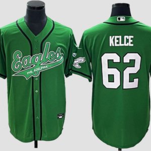 Eagles Kelce Kelly Green Baseball Style Jersey