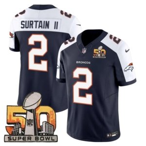 Broncos Surtain II Super Bowl 50 Patch Navy Alternate Vapor Jersey
