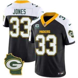 Packers Jones Home Patch Black Alternate Vapor Jersey