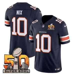 Broncos Bo Nix Super Bowl 50 Patch Jersey Navy