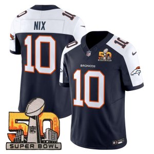 Broncos Bo Nix Super Bowl 50 Patch Jersey Navy Alternate