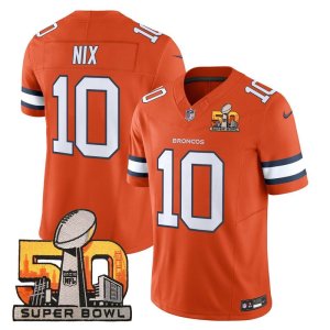 Broncos Bo Nix Super Bowl 50 Patch Jersey Orange