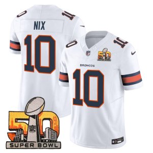 Broncos Bo Nix Super Bowl 50 Patch Jersey White