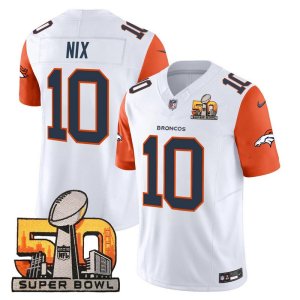 Broncos Bo Nix Super Bowl 50 Patch Jersey White Alternate