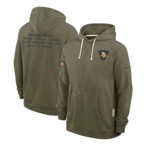 Vikings Olive 2025 Salute to Service Hoodie Back