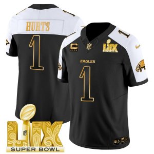 Eagles Jalen Hurts Super Bowl LIX Black Gold Alternate Jersey